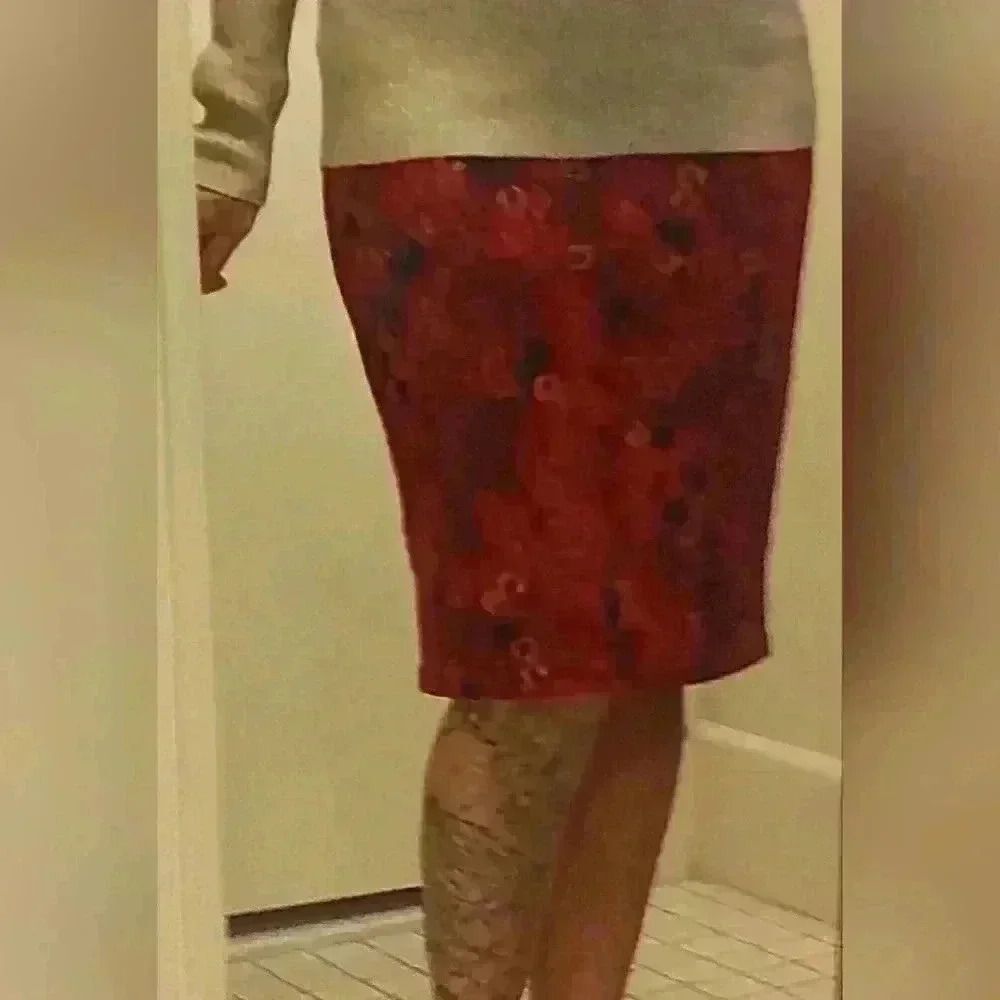 LuLaRoe Pencil Midi Skirt, Vibrant Colors, Red, Goldenrod and touch of blue, Siz